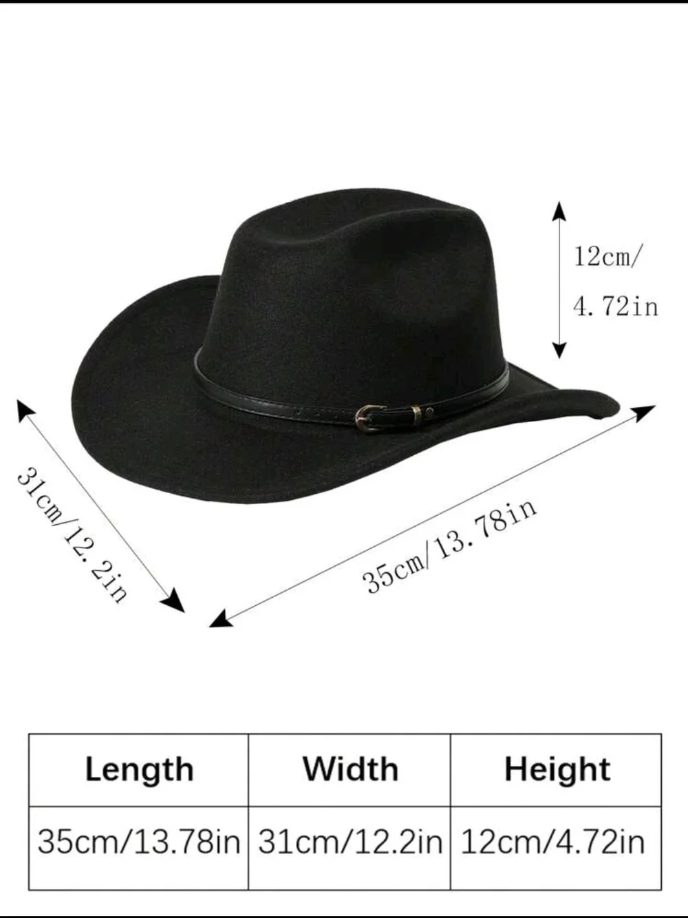 Womens Black Felt Cowboy Hat with Faux Leather Band - Picture 4 of 5